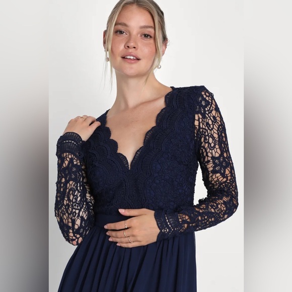 Lulus Navy Blue Long Sleeve Lace Maxi Dress
Size XS - Picture 4 of 7